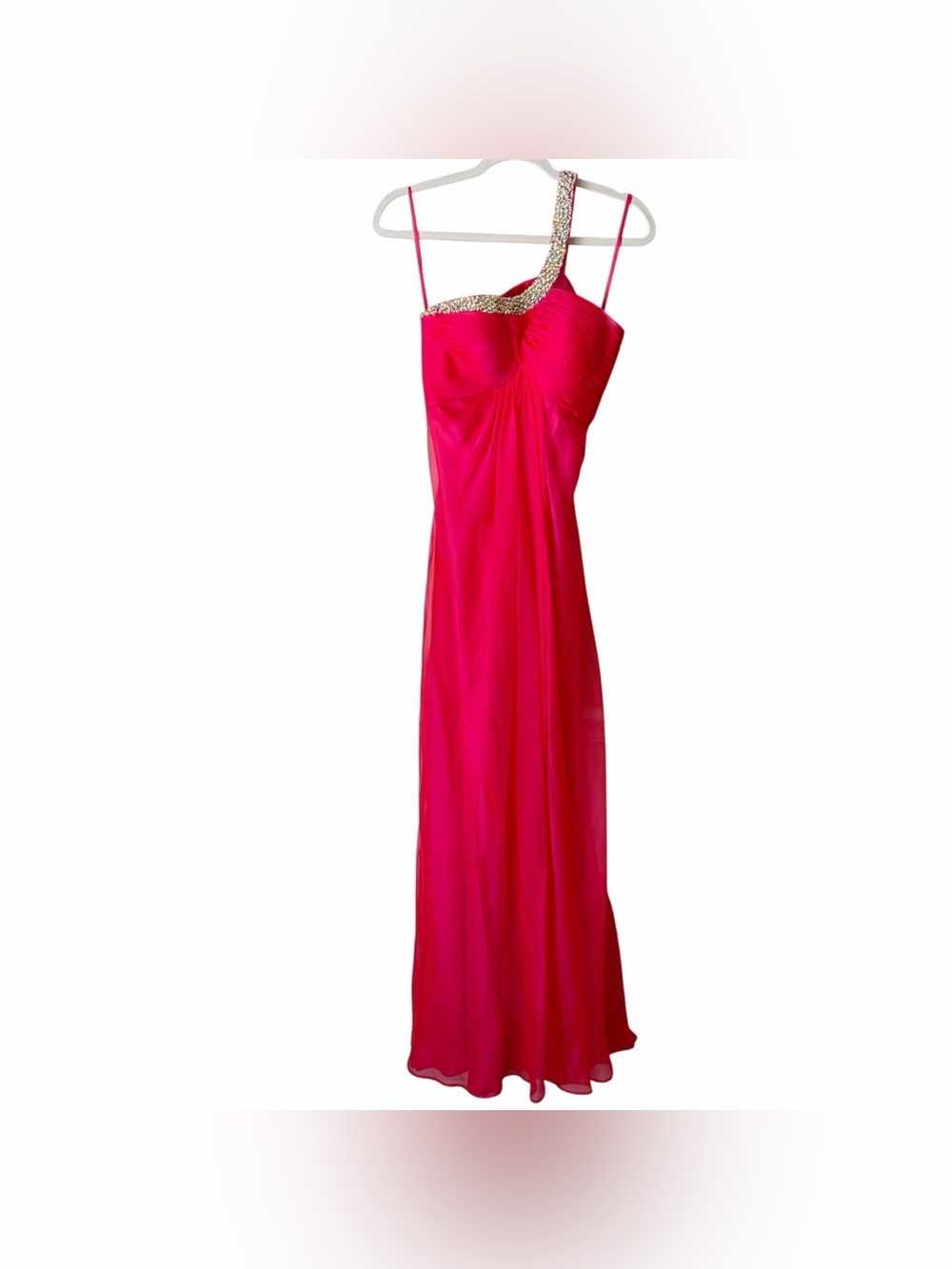 La Femme | One Shoulder A-line Chiffon Gown Maxi Dress Beaded Neck Pink Size 2